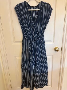 Caution To The Wind Navy & White Striped Wrap Jumpsuit